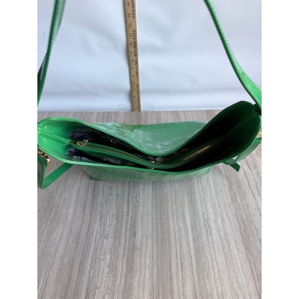 Arcadia Italy Green Patent Leather Shoulder Bag Embossed Tote Crossbody Y2K Glam - Picture 5 of 15